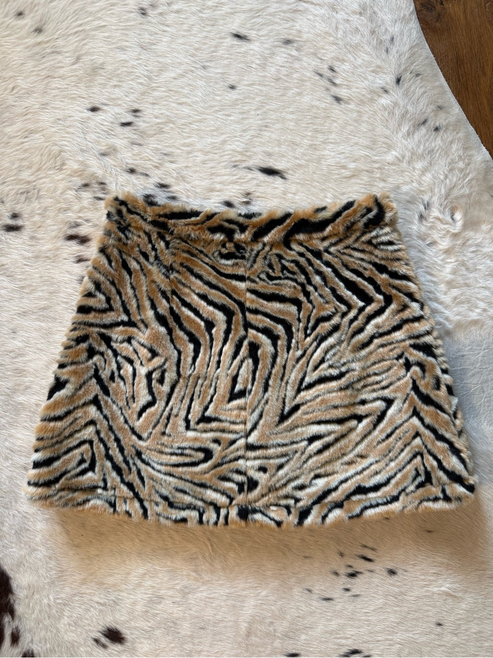 QOS Faux Fur Tiger Print Mini Skirt
